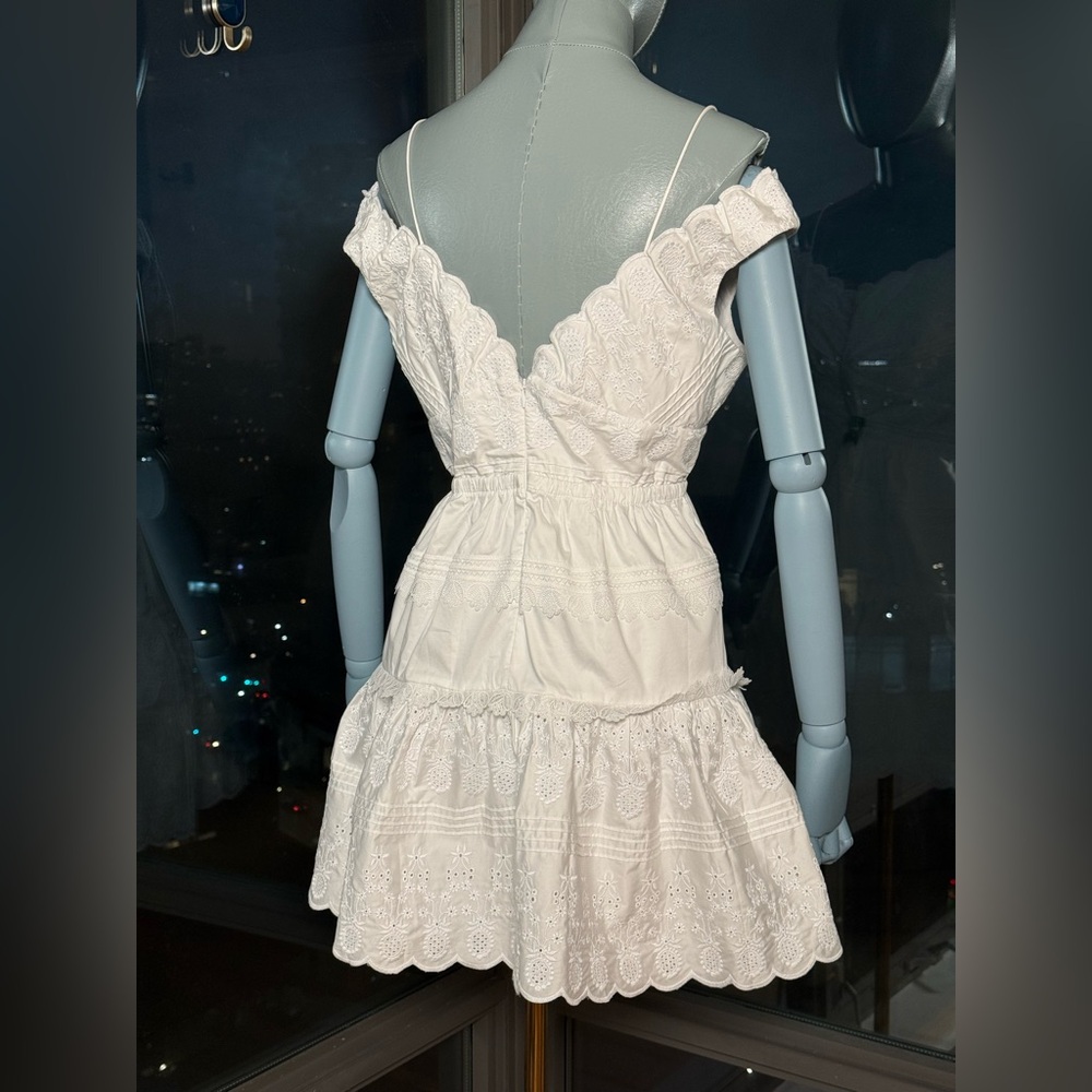 🆕 SELF-PORTRAIT 🧿 NWOT White Scallop Edge Off-Shoulder Mini Dress Sz UK12 US 8 - Picture 9 of 14